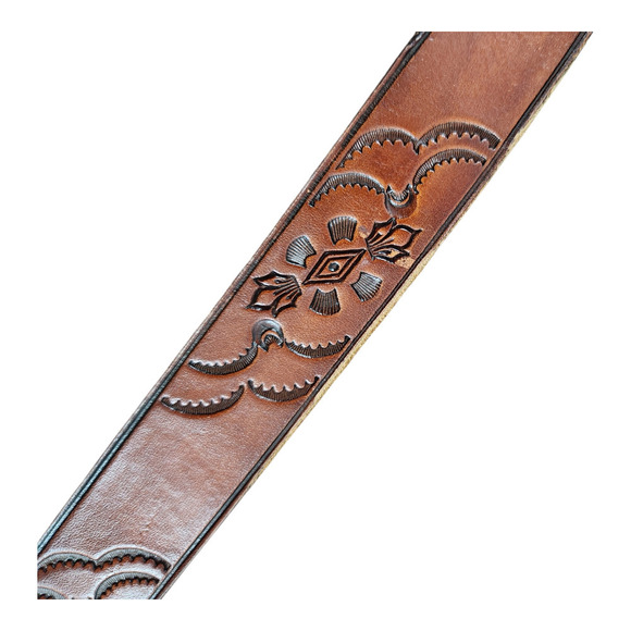 Brown Full grain cowhide belt tooled design made in USA leather - Picture 6 of 10